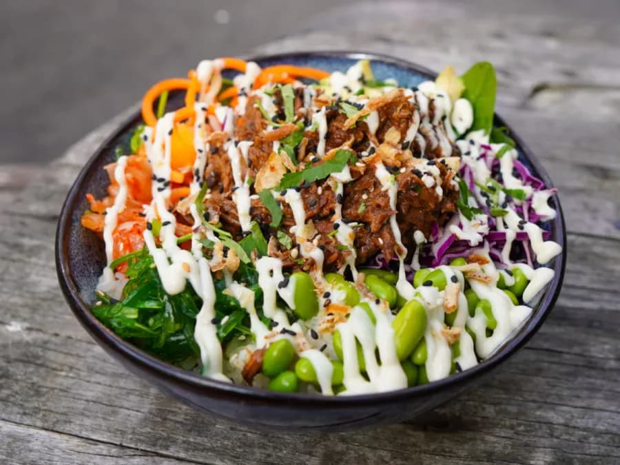 Lemongrass pulled beef poke bowl from Kahakai Poké Bowls